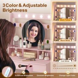 KEEPREAPER Stylish Dressing Table with Lights & Adjustable Lighting Colours in Pink - thumbnail 5