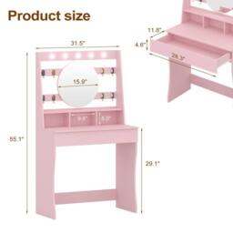 KEEPREAPER Stylish Dressing Table with Lights & Adjustable Lighting Colours in Pink - thumbnail 4