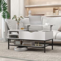 Gymax Lift Top Coffee Table Center Table With Open Compartment Removable Shelf in White - thumbnail 3