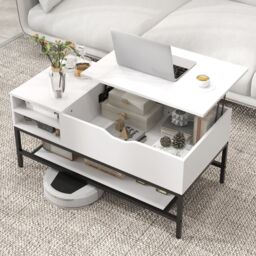 Gymax Lift Top Coffee Table Center Table With Open Compartment Removable Shelf in White - thumbnail 6