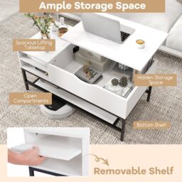 Gymax Lift Top Coffee Table Center Table With Open Compartment Removable Shelf in White - thumbnail 5