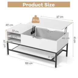 Gymax Lift Top Coffee Table Center Table With Open Compartment Removable Shelf in White - thumbnail 2
