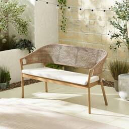 FurnitureboxUK Asa Wood, Wicker & Cream 3 Seater Garden Bench in Natural - thumbnail 3