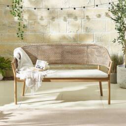 FurnitureboxUK Asa Wood, Wicker & Cream 3 Seater Garden Bench in Natural - thumbnail 2