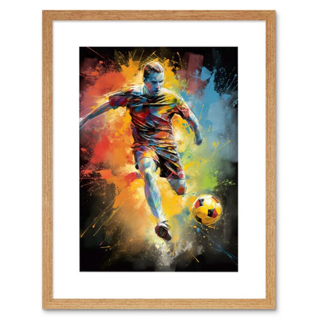 "Artery8 Wall Art Print Footballer About to Kick the Ball Vibrant Portrait Artwork Framed 9X7 Inch in Beige - Size: W7"" x H9""" - image 1