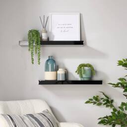 Home Source Pair of 60cm Floating Storage Shelf Wall Mounted Wooden Book Shelves in Black - thumbnail 2