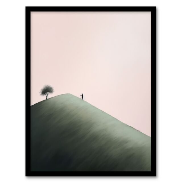 Artery8 Wall Art Print The Mountain Climb By Amy Denver Minimalist Soft Pastel Pink & Green Minimalism Simple Modern Artwork Art Framed - Size: A4 - image 1