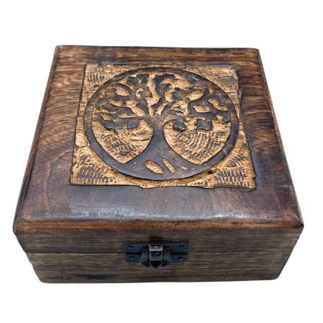 KDMD Square Wooden Keepsake Box 13x13x6cm - Tree of Life in Brown - Size: 13 x 13 x 6 cm