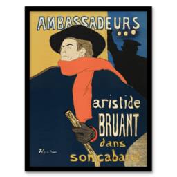 Artery8 Ambassadeurs Aristide Bruant Vintage Framed Wall Art Print Lautrec in Blue - Size: A4 - thumbnail 1