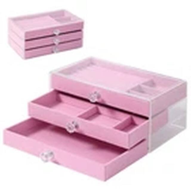 Havendro Pink Clear Acrylic Storage Box Jewellery Box with 3 Drawer - image 1