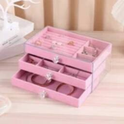 Havendro Pink Clear Acrylic Storage Box Jewellery Box with 3 Drawer - thumbnail 2