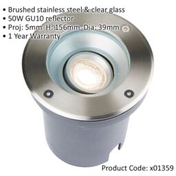 Loops 2 PACK Recessed Outdoor IP67 Round Ground Light - 50W GU10 - Stainless Steel in Metallics - thumbnail 2