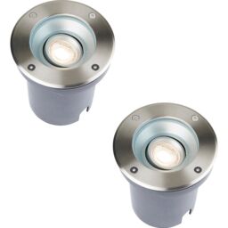 Loops 2 PACK Recessed Outdoor IP67 Round Ground Light - 50W GU10 - Stainless Steel in Metallics