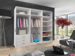 RAC3 Modern LED white Effect 250cm Sliding Door Wardrobe with Mirror & Integrated Drawers, Spacious Bedroom Storage in Grey - thumbnail 2