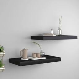 Berkfield Home Durable Floating Wall Shelves 2 pcs Black 50x23x3.8 cm MDF - thumbnail 2