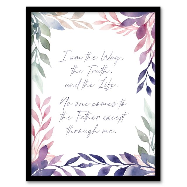 "Artery8 Wall Art Print The Way The Truth The Life Violet Bible Quote New Testament Framed Art in Purple - Size: W12"" x H16""" - image 1