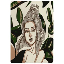 Benjamin Tate Design Young Woman In Tropical Leaves Designer Rug in Natural - Size: Large - thumbnail 1