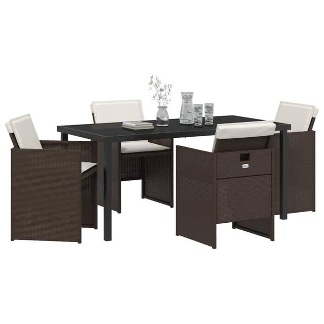 Berkfield Home White 5 Piece Garden Dining Set with Cushions Brown Poly Rattan - image 1