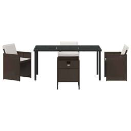 Berkfield Home White 5 Piece Garden Dining Set with Cushions Brown Poly Rattan - thumbnail 7