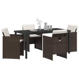 Berkfield Home White 5 Piece Garden Dining Set with Cushions Brown Poly Rattan