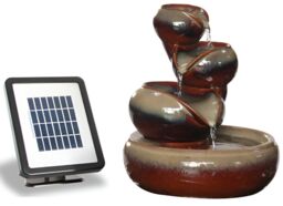 Primrose Solar Ceramic Water Feature Oil Jar 3 Tier Cascade in Brown 25cm - thumbnail 5