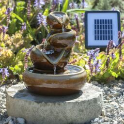 Primrose Solar Ceramic Water Feature Oil Jar 3 Tier Cascade in Brown 25cm