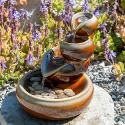 Primrose Solar Ceramic Water Feature Oil Jar 3 Tier Cascade in Brown 25cm - thumbnail 3