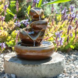 Primrose Solar Ceramic Water Feature Oil Jar 3 Tier Cascade in Brown 25cm - thumbnail 2