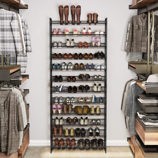 SONGMICS 12-Tier Stackable Shoe Storage Metal Adjustable Flat Angled Shelves in Black - image 1