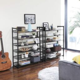 SONGMICS 12-Tier Stackable Shoe Storage Metal Adjustable Flat Angled Shelves in Black - thumbnail 4