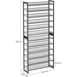 SONGMICS 12-Tier Stackable Shoe Storage Metal Adjustable Flat Angled Shelves in Black - thumbnail 3