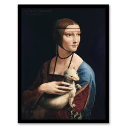 Artery8 Da Vinci Framed Wall Art Lady with an Ermine La Belle Ferronniere in Black - Size: A4 - thumbnail 1