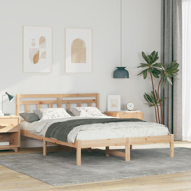 Berkfield Home with Headboard Brown 140 x 190 cm Solid pine wood in Beige - image 1
