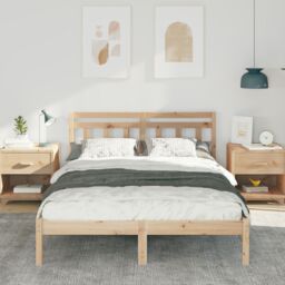 Berkfield Home with Headboard Brown 140 x 190 cm Solid pine wood in Beige - thumbnail 5