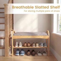 Kelvenix 2-Tier Shoe Rack Bamboo Shoe Bench in Natural - Size: 0.6m2 - thumbnail 5