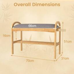 Kelvenix 2-Tier Shoe Rack Bamboo Shoe Bench in Natural - Size: 0.6m2 - thumbnail 2