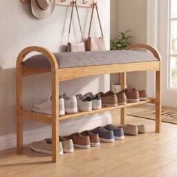 Kelvenix 2-Tier Shoe Rack Bamboo Shoe Bench in Natural - Size: 0.6m2 - thumbnail 3