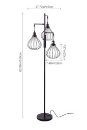 Living and Home Modern Industrial Black 3-Head Floor Lamp with Lantern Style Shade - thumbnail 4