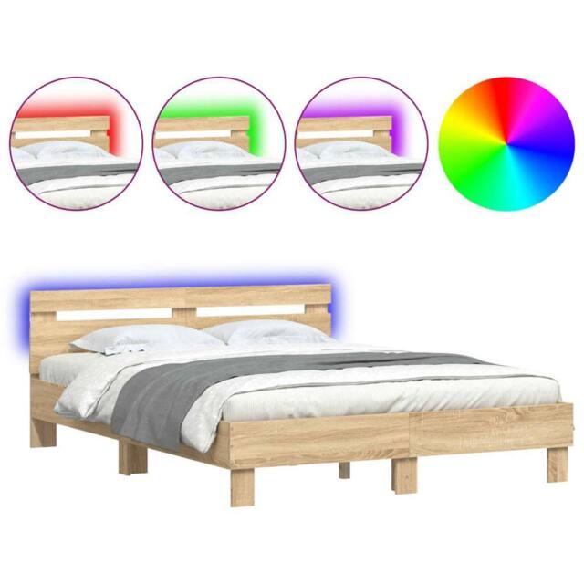 Berkfield Home Bed Frame with LED without Mattress Sonoma Oak 140x200 cm in Light Brown - image 1