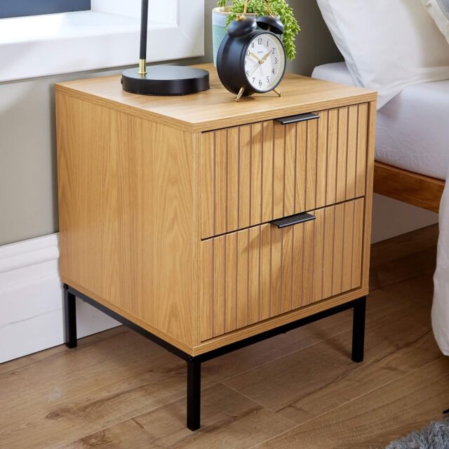 Home Source Contemporary Wooded Bedside Cabinet 2 Drawers Bedroom Organiser in Natural - image 1