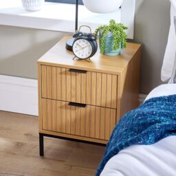 Home Source Contemporary Wooded Bedside Cabinet 2 Drawers Bedroom Organiser in Natural - thumbnail 4