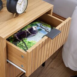 Home Source Contemporary Wooded Bedside Cabinet 2 Drawers Bedroom Organiser in Natural - thumbnail 7