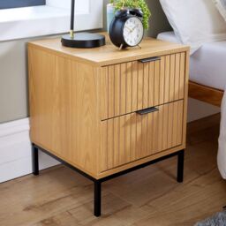 Home Source Contemporary Wooded Bedside Cabinet 2 Drawers Bedroom Organiser in Natural - thumbnail 1