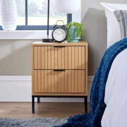 Home Source Contemporary Wooded Bedside Cabinet 2 Drawers Bedroom Organiser in Natural - thumbnail 2