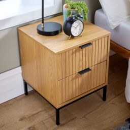 Home Source Contemporary Wooded Bedside Cabinet 2 Drawers Bedroom Organiser in Natural - thumbnail 3