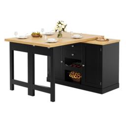 Merax Extendable Kitchen Island Sideboard with Dining Table & Wine Rack in Black - thumbnail 9