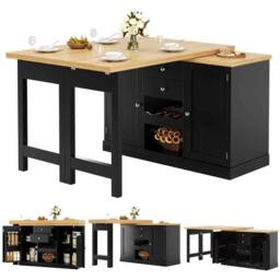 Merax Extendable Kitchen Island Sideboard with Dining Table & Wine Rack in Black - thumbnail 7
