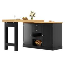 Merax Extendable Kitchen Island Sideboard with Dining Table & Wine Rack in Black - thumbnail 8