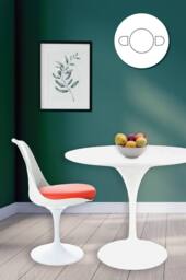 Fusion Living Tulip Set - White Medium Circular Table & Two Chairs with PU Cushion in Red