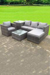 Fimous Lounge Rattan Sofa Set With 2 Table Stool Outdoor Furniture Side Table in Dark Grey - thumbnail 1